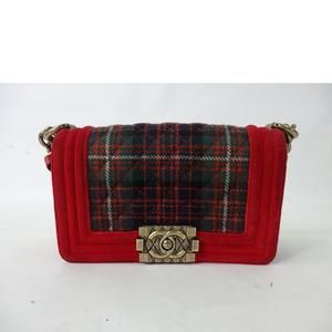 Chanel  Bag Boy Red Velor Chain Shoulder